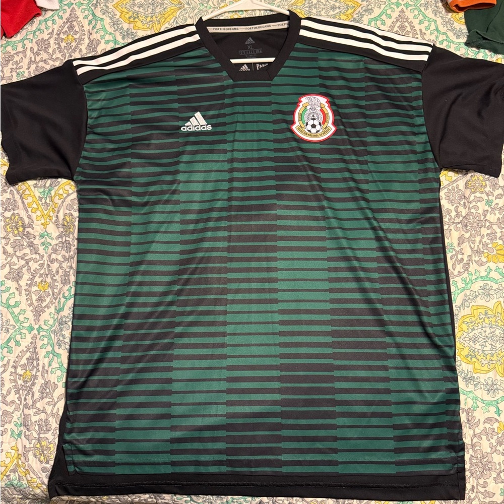 adidas Green and Black Striped Soccer Jersey